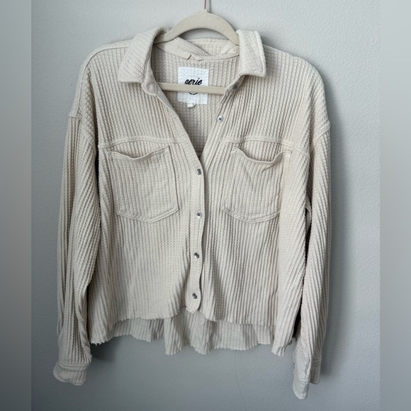aerie Tops - Aerie Waffle Knit Oversized Cropped Shacket Small